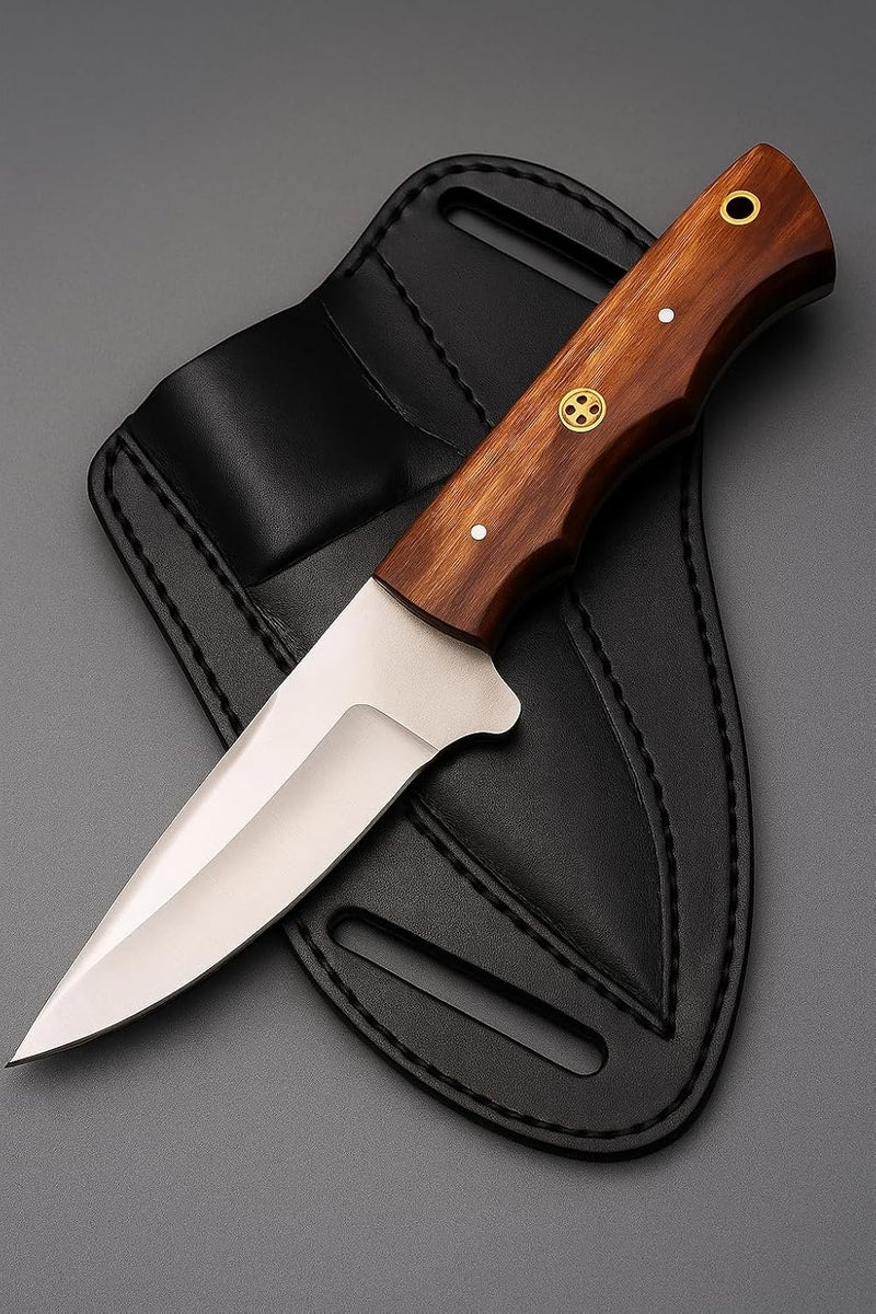 FH TRADERS Handmade Fixed Blade Hunting Knife - 8 Inches Stainless Steel Razor Sharp Blade Full Tang Bushcraft Knives with Premium Leather Sheath. Used For Outdoor Camping, Hiking, Skining Knife, Forged Tracker. - Image 1